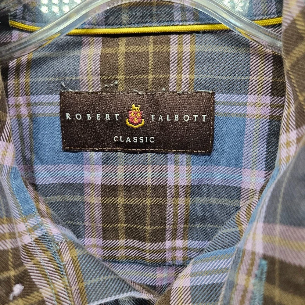 Robert Talbott Classic Long Sleeve Button‎ Shirt Men's Size M Blue Check Plaid